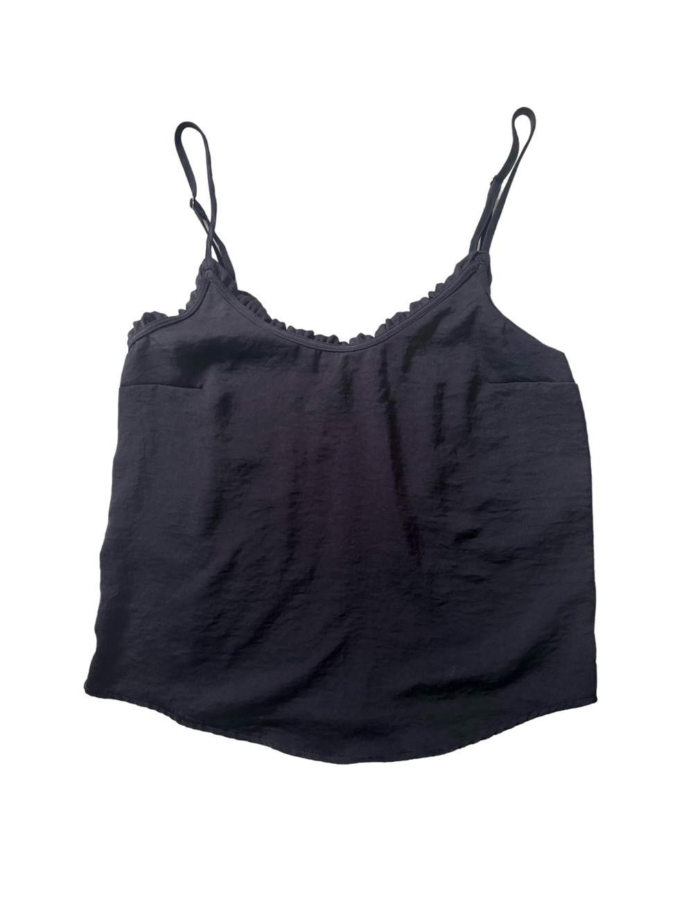 Abercrombie & Fitch Black Satin Camisole with Scalloped Neckline Womens Size Sm